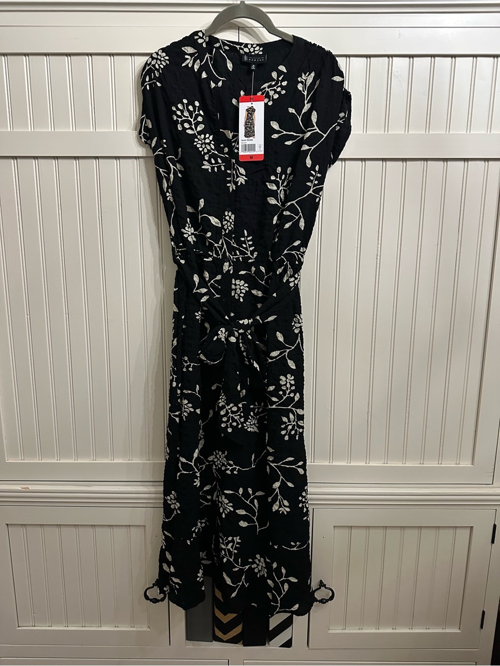 bobeau Black and White Floral Maxi Dress with Tie